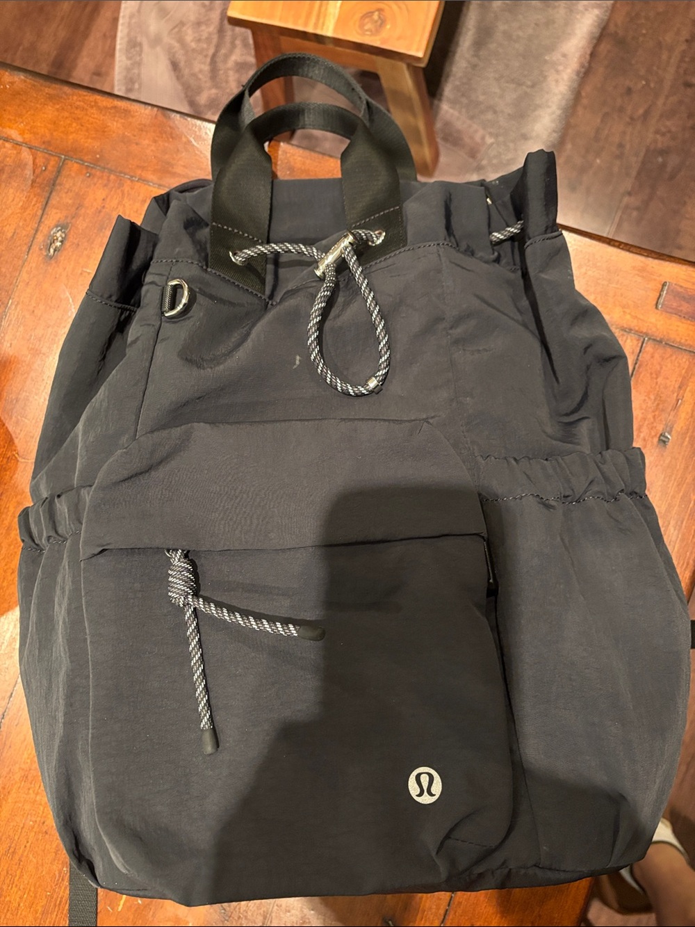 lululemon athletica Black Drawstring Backpack with Front Pocket